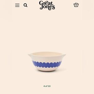 White Ceramic Mixing Bowl with Blue Retro Wave Pattern